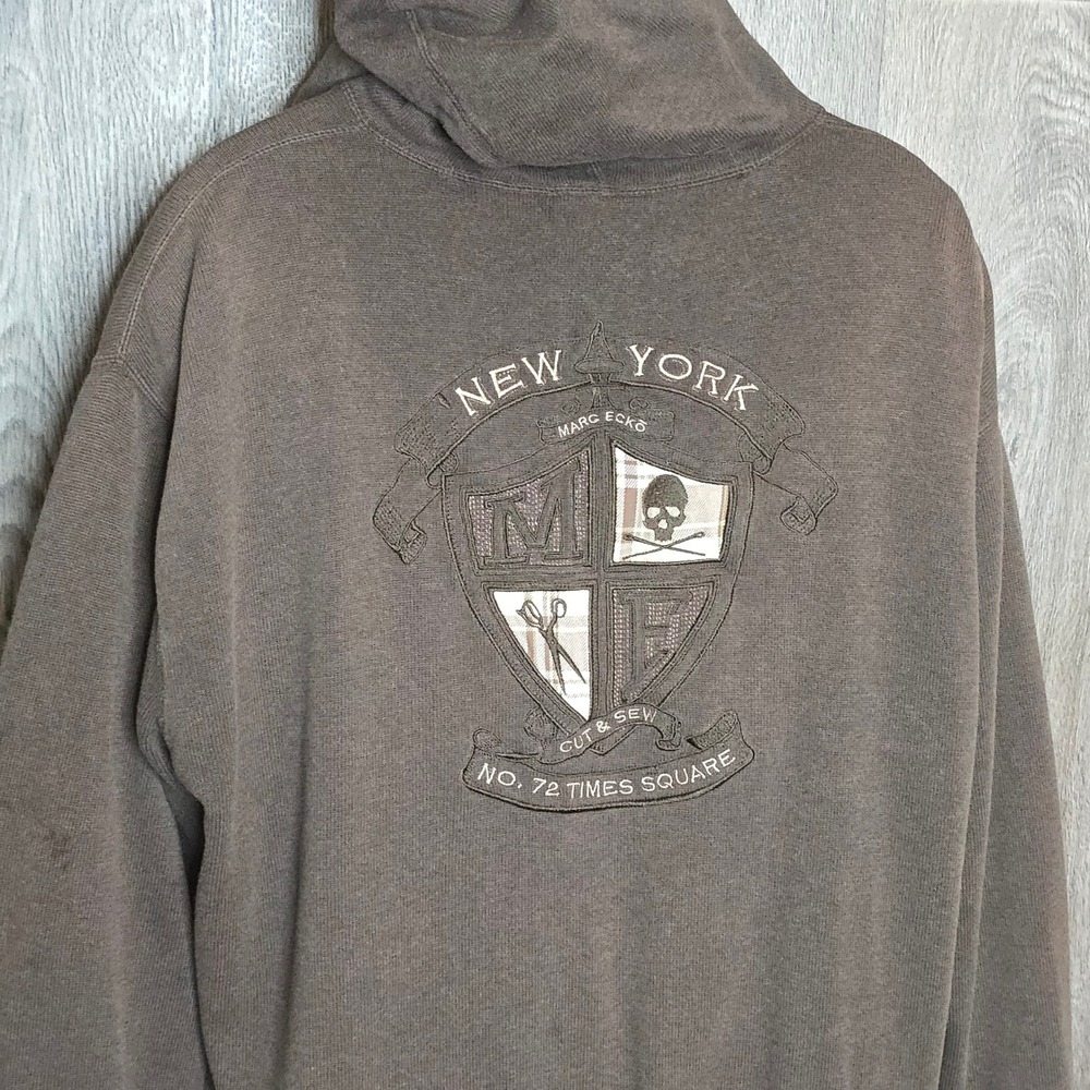 Marc Ecko Cut & Sew Full Zip Hoodie 3XL Brown Mens Embroidered Crest